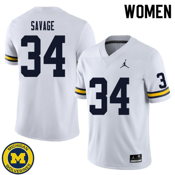 Women's Michigan Wolverines #34 Osman Savage White Football Jersey